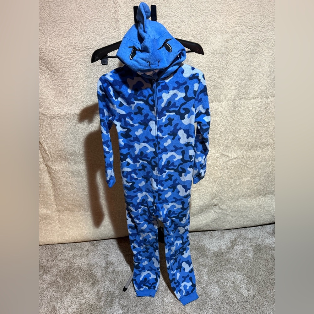 Blue Camouflage Shark 🦈 Hooded Onesie - Picture 1 of 5